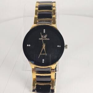 Orlando Black Gold Tone Quartz Analog Watch with Link Band 7.25" Wrist